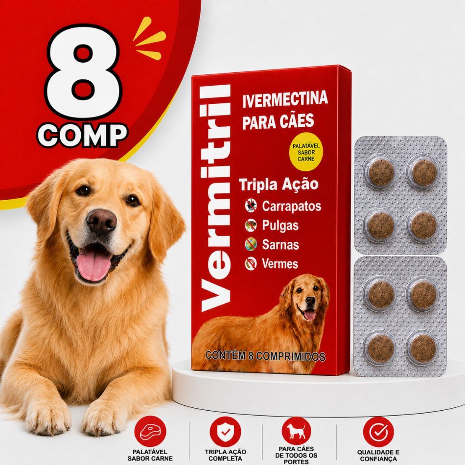 Anti Pulgas E Carrapatos 8 comprimidos Para 15kg cada. Tripla ação . Contra pulgas, carrapatos e sarnas