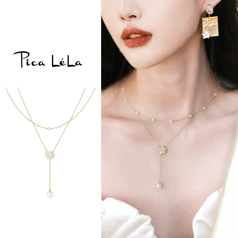 Camélia pérola colar senhoras luz luxo francês elegante colar empilhado elegante clavícula corrente pescoço colar acessó