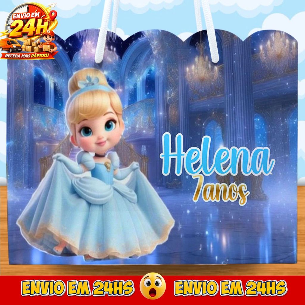 Sacolinhas Princesa Cinderela baby Personalizadas - Lembrancinhas Princesas da disney com Nome e Idade