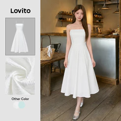 Lovito Elegante Vestido Com Textura De Tecido Liso Para Mulheres L70AD083 (Multicolorido)