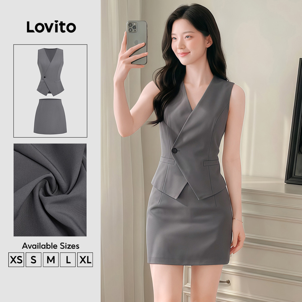 Lovito Elegante Conjuntos de saia assimétrico primavera/verão conjuntos de saia 