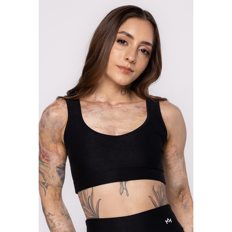 HARDYN Top Fitness Preto Decote U Sand Roupa de Academia Sutiã Esportivo