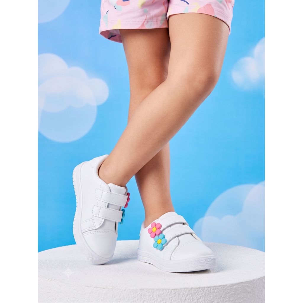 Tênis Infantil Menina Flores com Velcro Macio Confortável Antiderrapante Leve Casual — imagem 2 de 2
