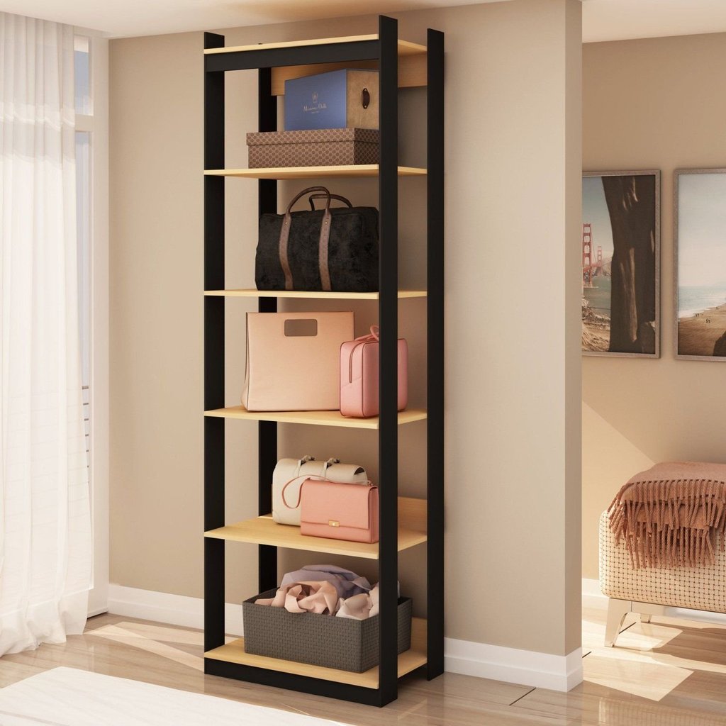 Estante Guarda Roupa para Closet com Prateleiras Estilo Industrial Bege/Freijo/Preto