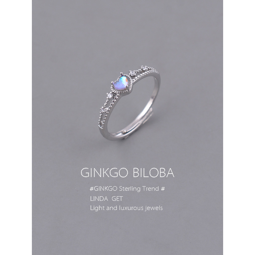 925 prata esterlina Moonstone amor coração anel nicho índice dedo anel diamante duplo em forma de coração anel de dedo i