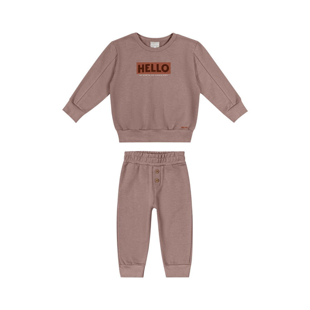 Conjunto Bebê Menino Moletom Com Puff Colorittá Marrom