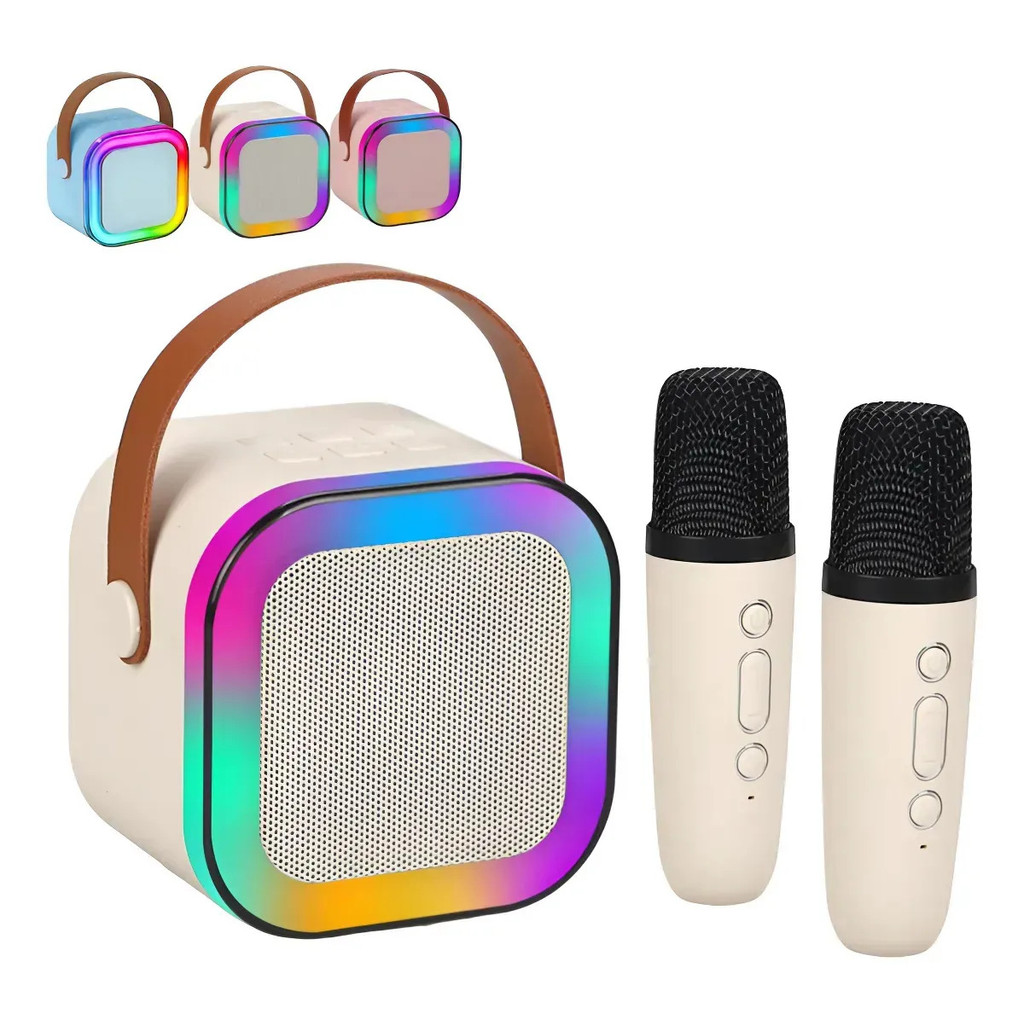 Caixinha Karaokê Infantil 2 Microfones Bluetooth Luz LED Portátil Festa Criança