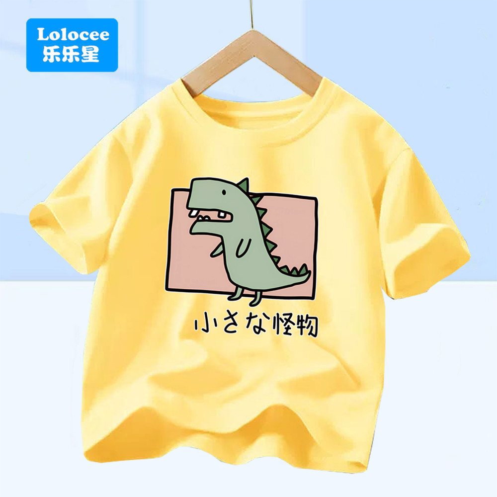 Camiseta Masculina Com Tema Dinossauro – Estampa " Small Monster " Roupa Casual Confortável De Algodão Para Crianças