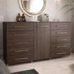 Cômoda 1 Porta 10 Gavetas com Rodízio Imperial Marrom/Capuccino Capuccino
