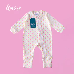 Macacão Bebê Vira Pé Amore com Zíper Floral 100% Algodão