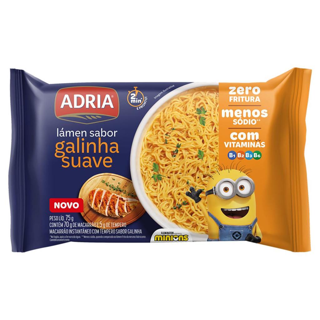 Macarrão Instantâneo Adria Galinha Minions Não Frito 75g