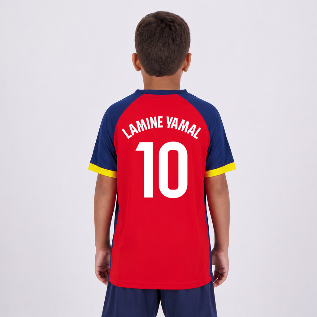 Camisa Barcelona Culés Juvenil 10 Lamine Yamal Vermelha