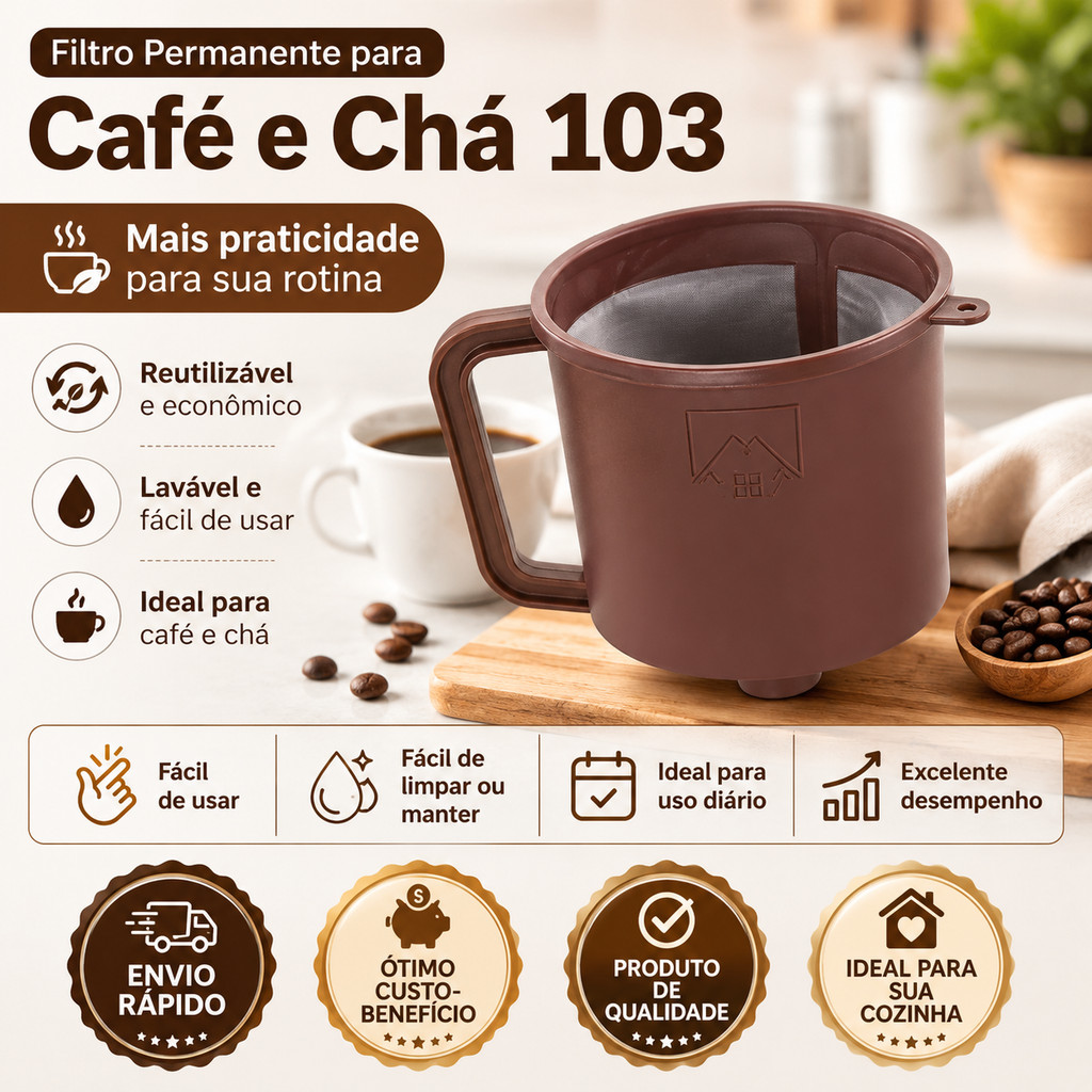 Filtro Permanente para Café e Chá 103 | Reutilizável com Alça | Econômico e Lavável ♻️