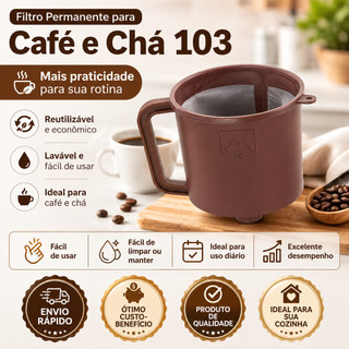 Filtro Permanente para Café e Chá 103 | Reutilizável com Alça | Econômico e Lavável ♻️