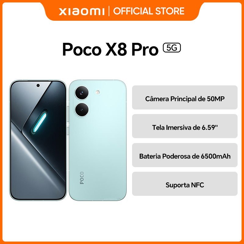 Xiaomi Poco X8 PRO 5G, Versão Global, MediaTek Dimensity 8500-Ultra, Bateria 650