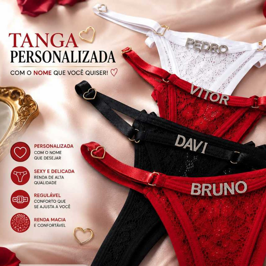 Calcinha Tanga Personalizada com Nome Nome marido, namorado ou frase Dia dos Namorados Lua de Mel Ocasião Especial