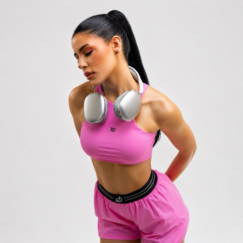 kit Conjunto Fitness Feminino Poliamida Premium Zero Transparência Top Nadador Short Duplo 2 em 1 com Bolso Academia