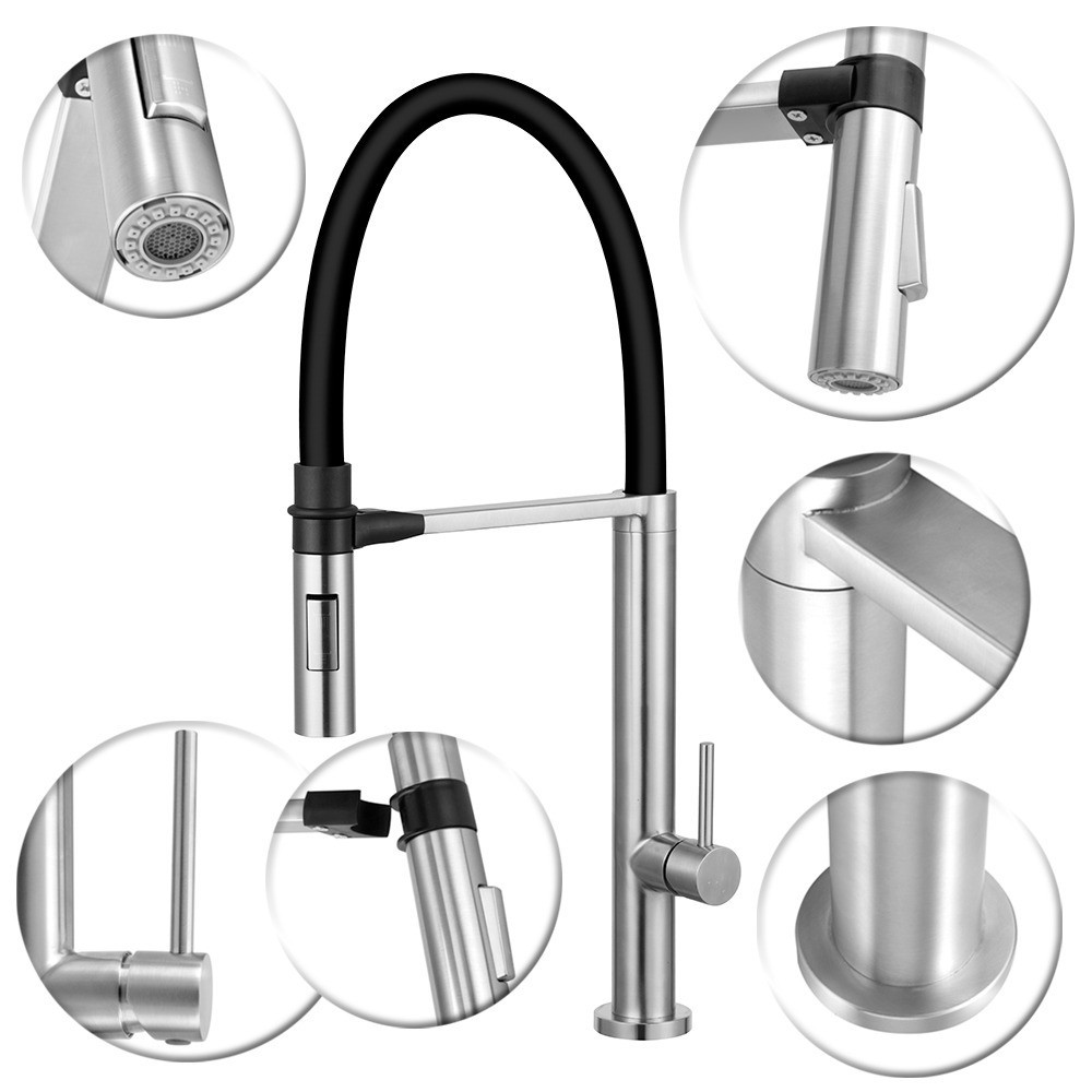 Torneira Cozinha Gourmet Monocomando Misturador Flexível Preto Inox Modelar Pia Mesa Água Quente Preto