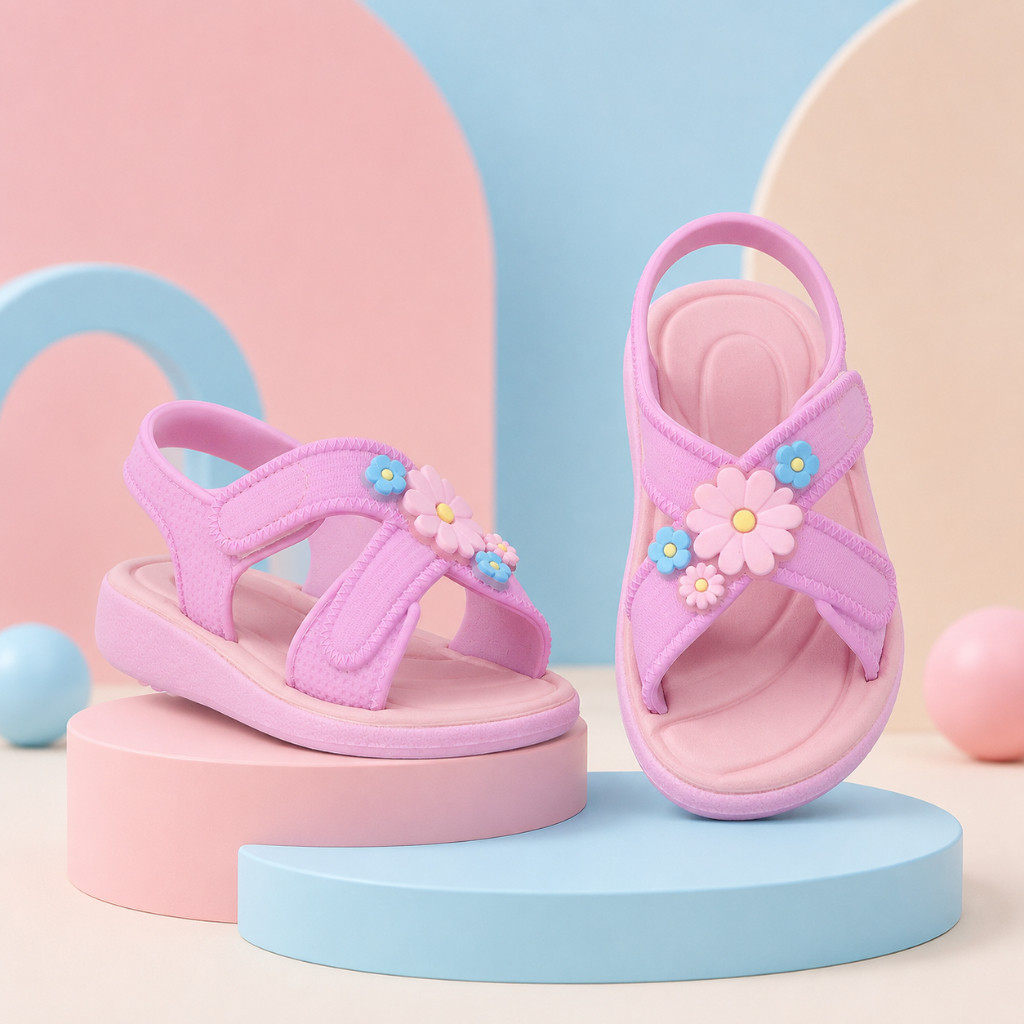 Sandália papete infantil bebê menina feminina flores anatômica macia confortável carrapicho antiderrapante