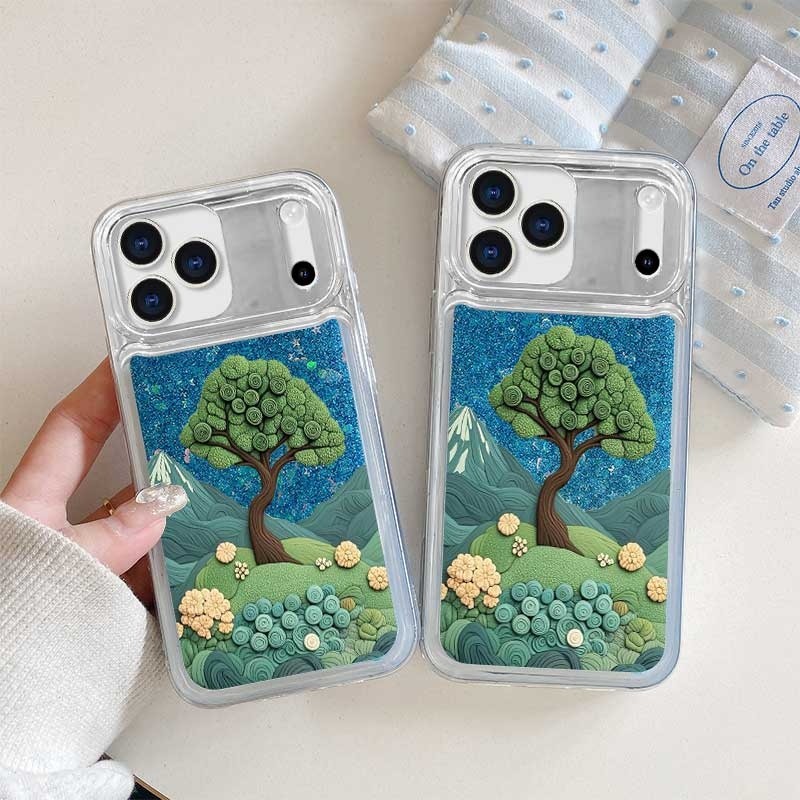 Compatível Com Samsung Galaxy A32 A22 M32 A22 A12 A02S A72 A52 A42 A71 A31 A21 Líquido Glitter Floral Mountain TPU Case