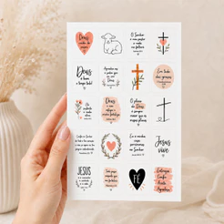 Kit 20 Adesivos Sticker Cristão Feminino À Prova D'Água | Jesus | Bíblia | Planner | Scrapbook