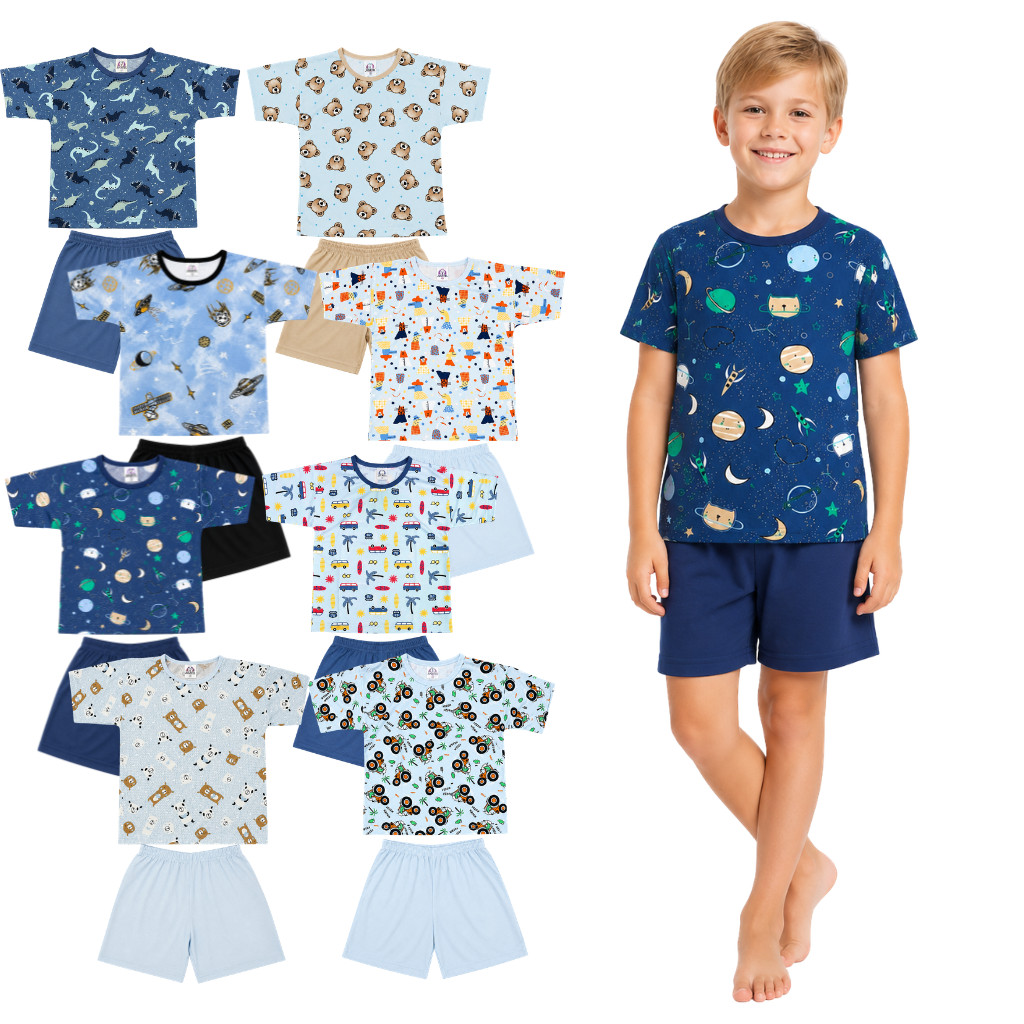 Pijama Verão Infantil Masculino Manga Curta Estampa Sortida 2 ao 8