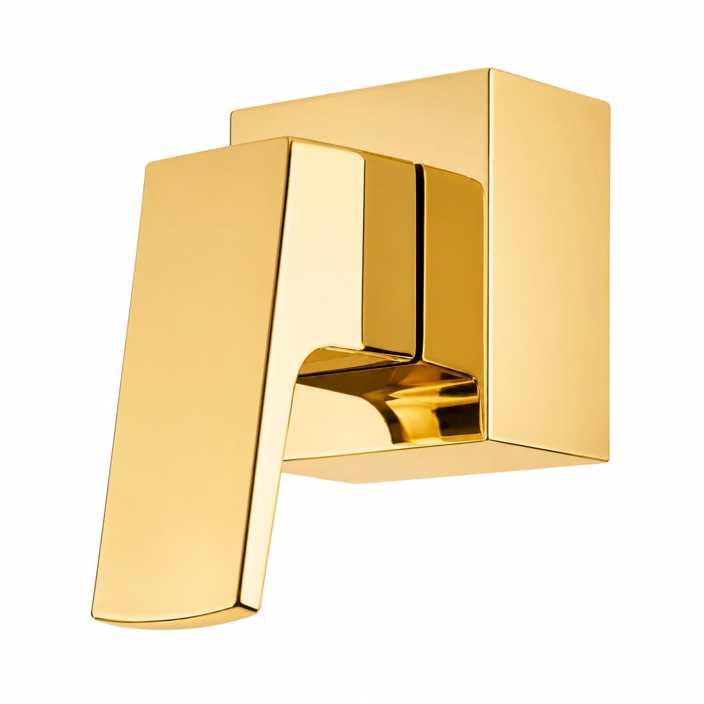Acabamento de Registro Quadrado Alavanca Diagonal Dourado Metal para Deca