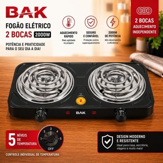 Fogareiro Elétrico 127V 2000W Com 2 Bocas de Aquecimento Não Precisa de Gás Portátil