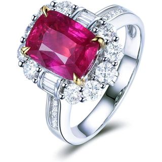 WDIYIEETN Anel Elegante com Grande Rubi Natural Cor Sangue de Pombo, Prata Esterlina 925, Corte Princesa Perfeito, Brilh