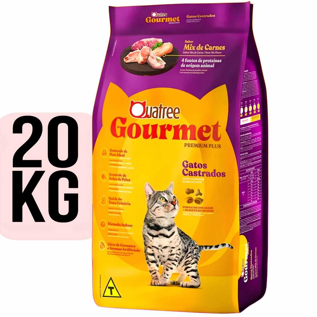 Ração Quatree Gourmet Gatos castrados Mix de Carnes 20kg