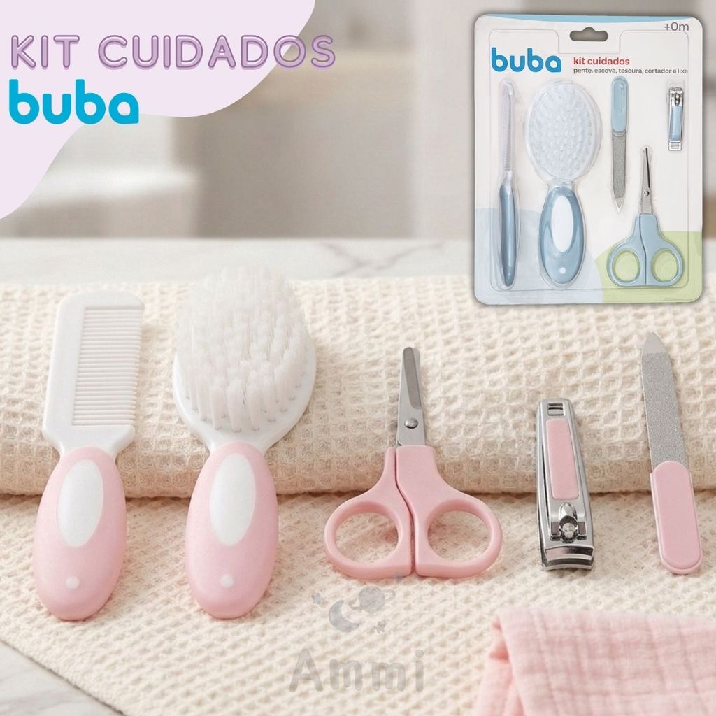 Kit Higiene E Cuidado para Bebê Buba Completo Escova Pente Tesoura Cortador Lixa