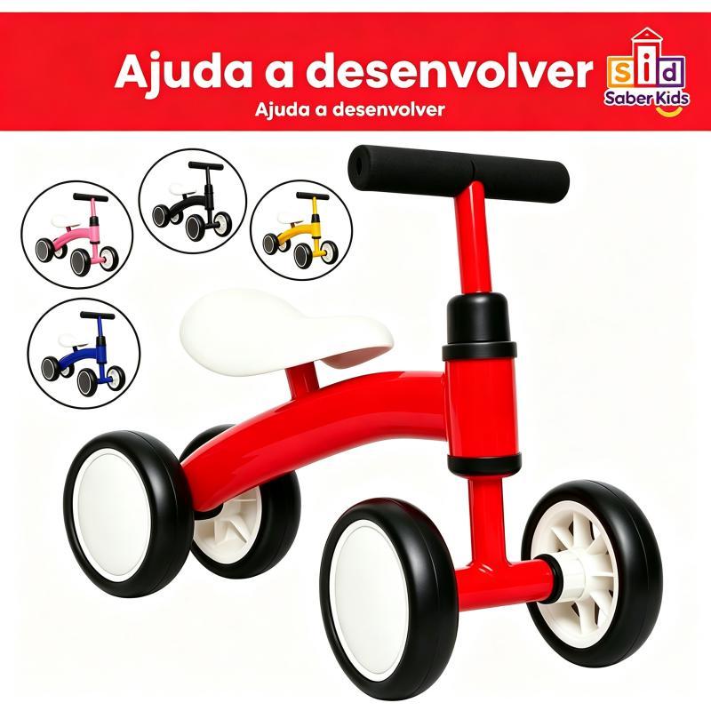 Bicicleta Equilíbrio Andador Infantil Sem Pedal 4 Rodas