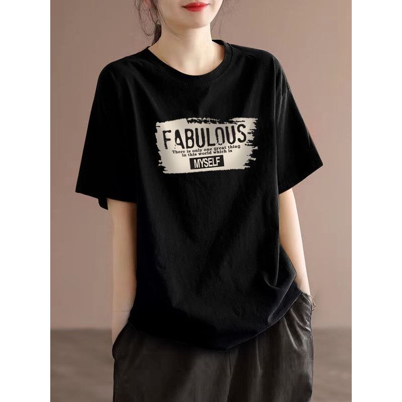 100% algodão camiseta feminina de manga curta verão novo estilo carta impressão estilo Casual literário feminino meia ma