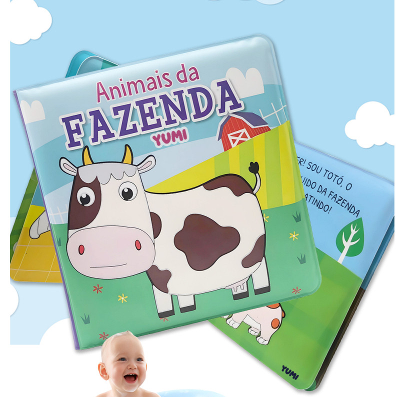 Livro Infantil Mágico De Banho Para Bebês Animais da Fazenda - Molhe e Veja as Cores!