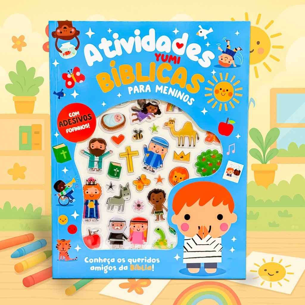 Livro Infantil Bíblico Atividades Bíblicas Para Meninos - Com Adesivos 3d Fofinhos Bíblia Jesus