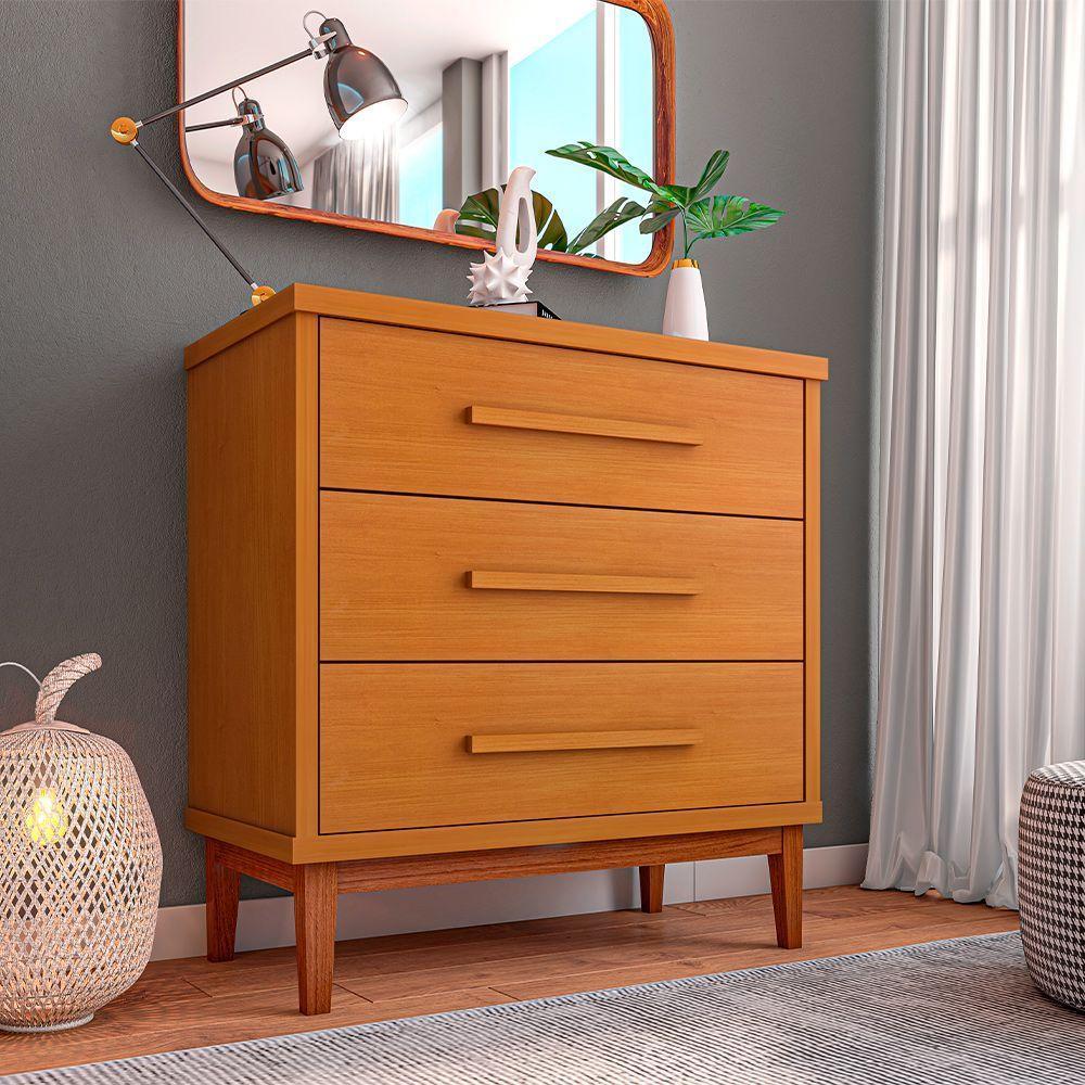 Comoda para Quarto Charlotte 3 Gavetas Estilo Moderno Acabamento Nature Fabricante Charlotte