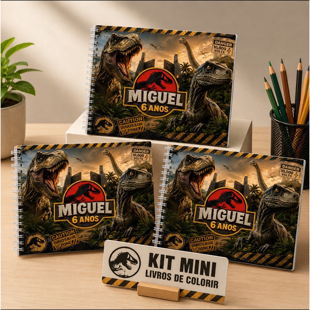 Kit Mini livros de colorir Dinossauros Jurassic personalizados brindes festa infantil sacola surpresa lembrancinha