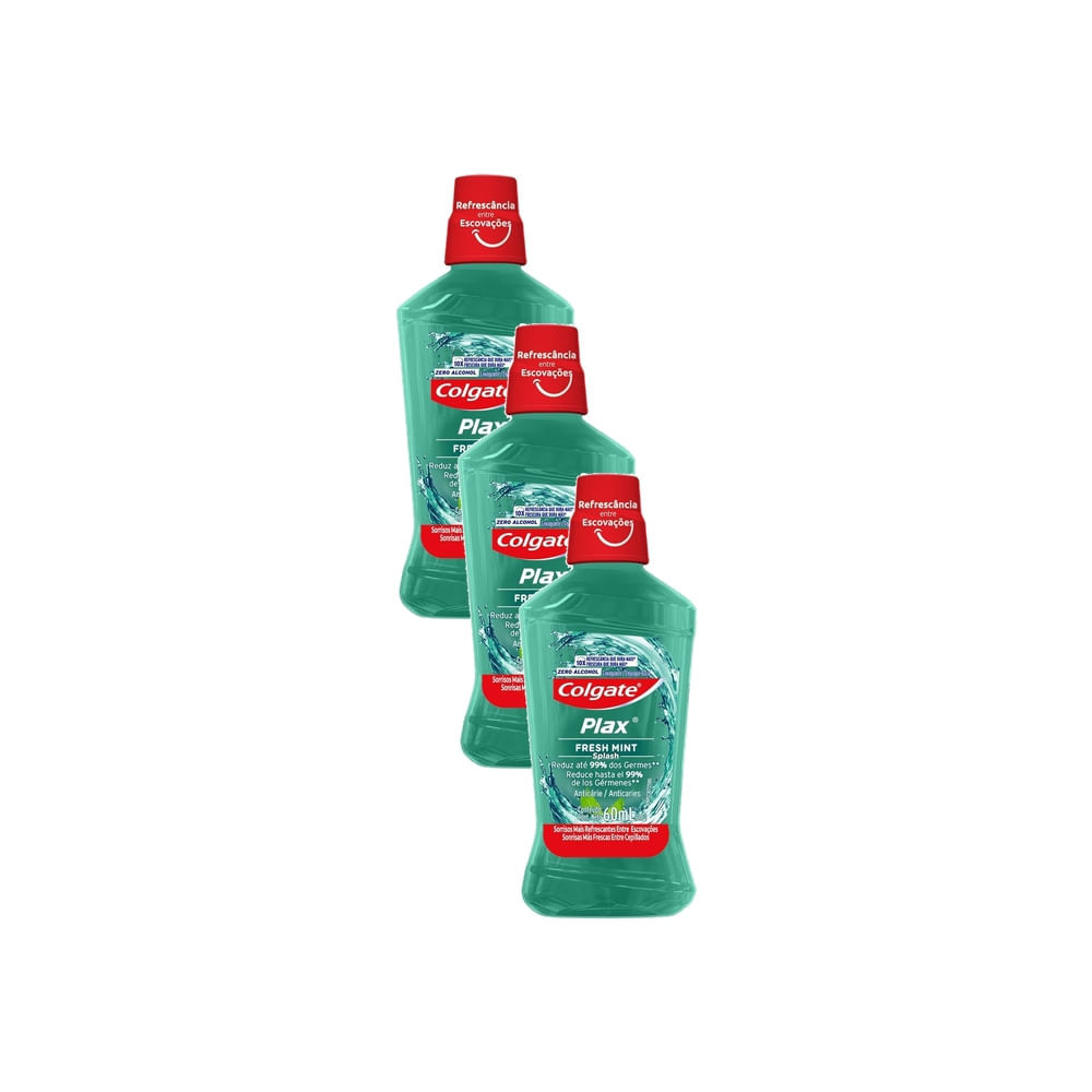 Kit 3 Solução Bucal Colgate Plax Fresh Mint com Flúor sem Álcool 60ml
