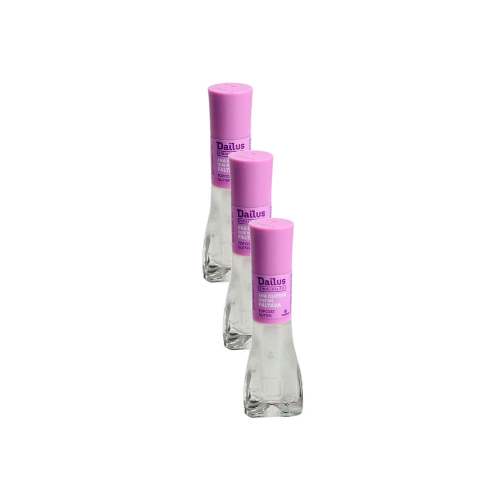 Kit 3 Top Coat Glitter Dailus Era Glitter Que Faltava 8ml