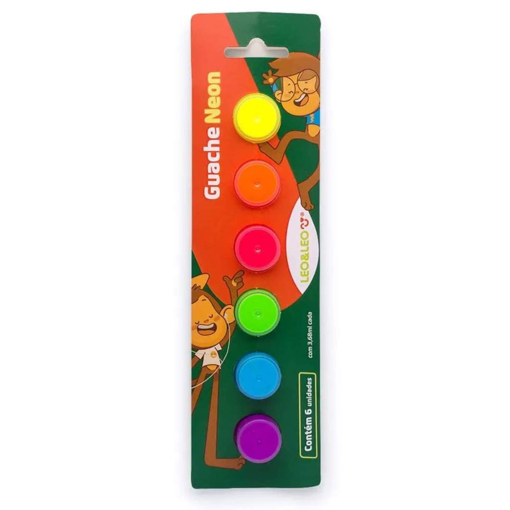 Caixa Blister com 6 Cores de Guache Neon 3,68ML Por Pote Leo&Leo Leonora - 74210
