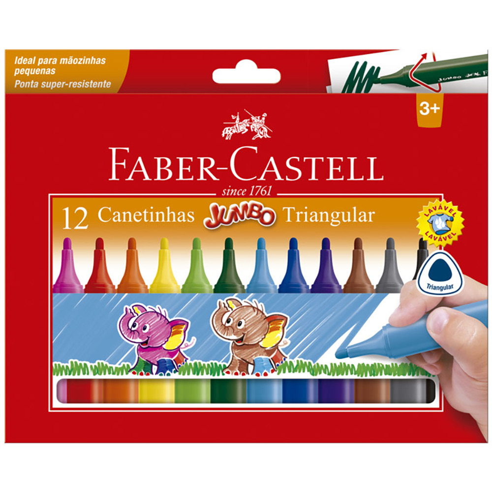 Caneta hidrográfica Triangular Jumbo 12 cores 150212J/554313 Faber-Castell
