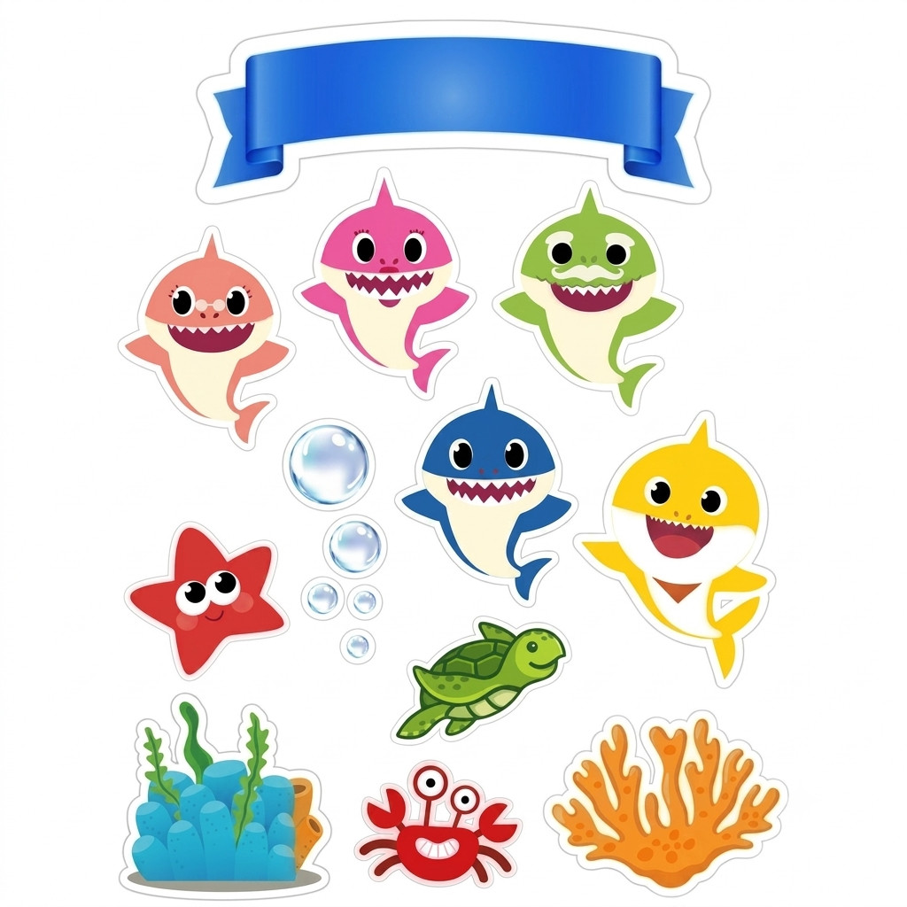 Topo Topper de Bolo Baby Shark Babyshark Personalizado Nome Idade 2