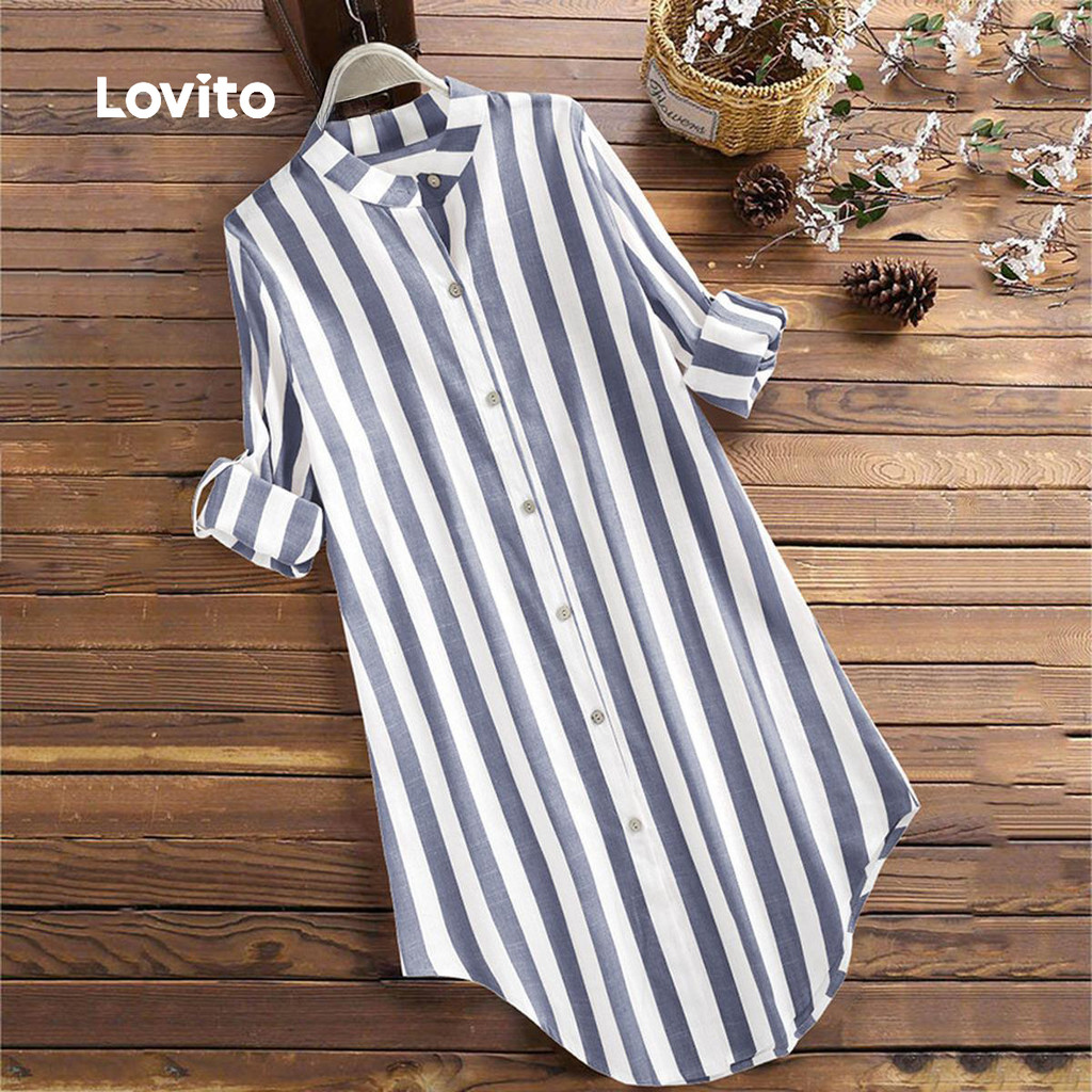 Lovito Casual Vestido Listrado Feminino LNL83190(corte Solto)