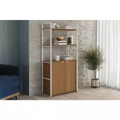 Estante Livreiro de Escritório Industrial Alta LI041 c/ 2 Portas 72x151cm Canela/Branco - Kappesberg