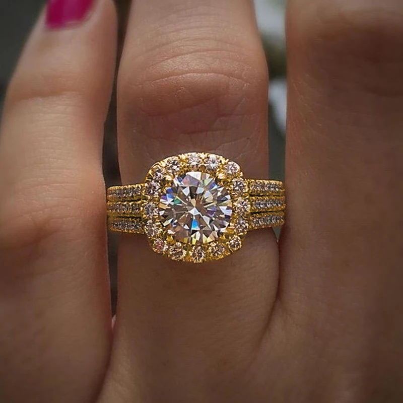 Anel feminino com diamantes de zircônio, luxo leve, anel de diamante completo, anel de casamento de moda