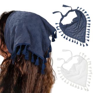 AWAYTR Lenço de Cabelo com Franjas Florais - 2 Peças de Lenço de Algodão com Franjas para Amarrar na Cabeça para Mulhere