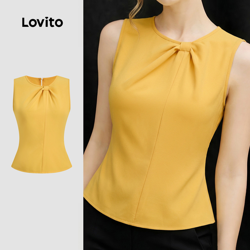 (New Arrival) Lovito Casual Top Torcido Estrutura Linhas para O Trabalho Primave