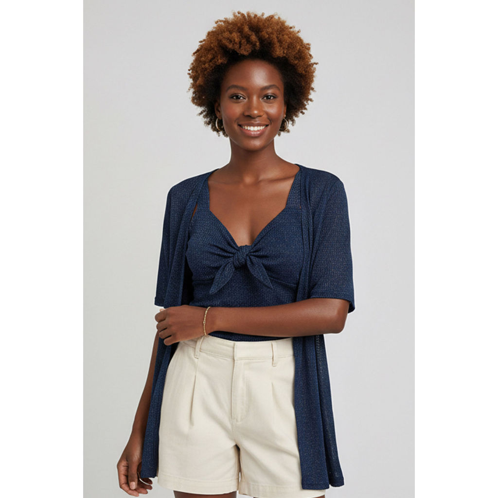 Kimono Feminino Alongado Lurex Marialícia Azul