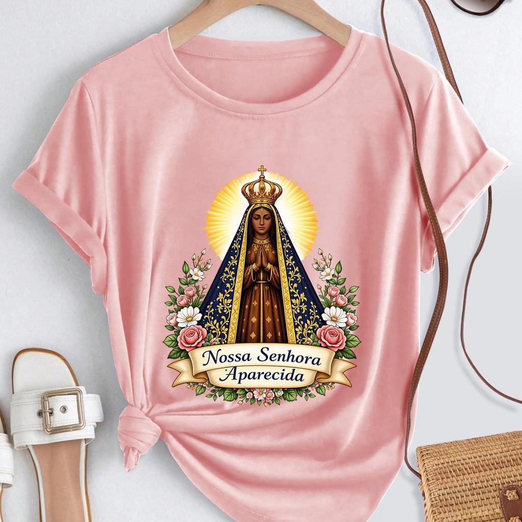 Nossa Senhora Aparecida Camiseta Católica Feminina de Algodão — imagem 2 de 2