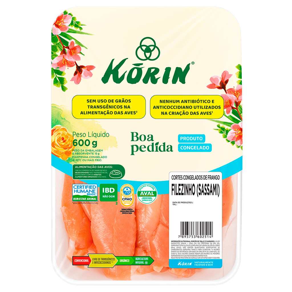Korin Filézinho de Frango Sassami Congelado Bandeja 600g